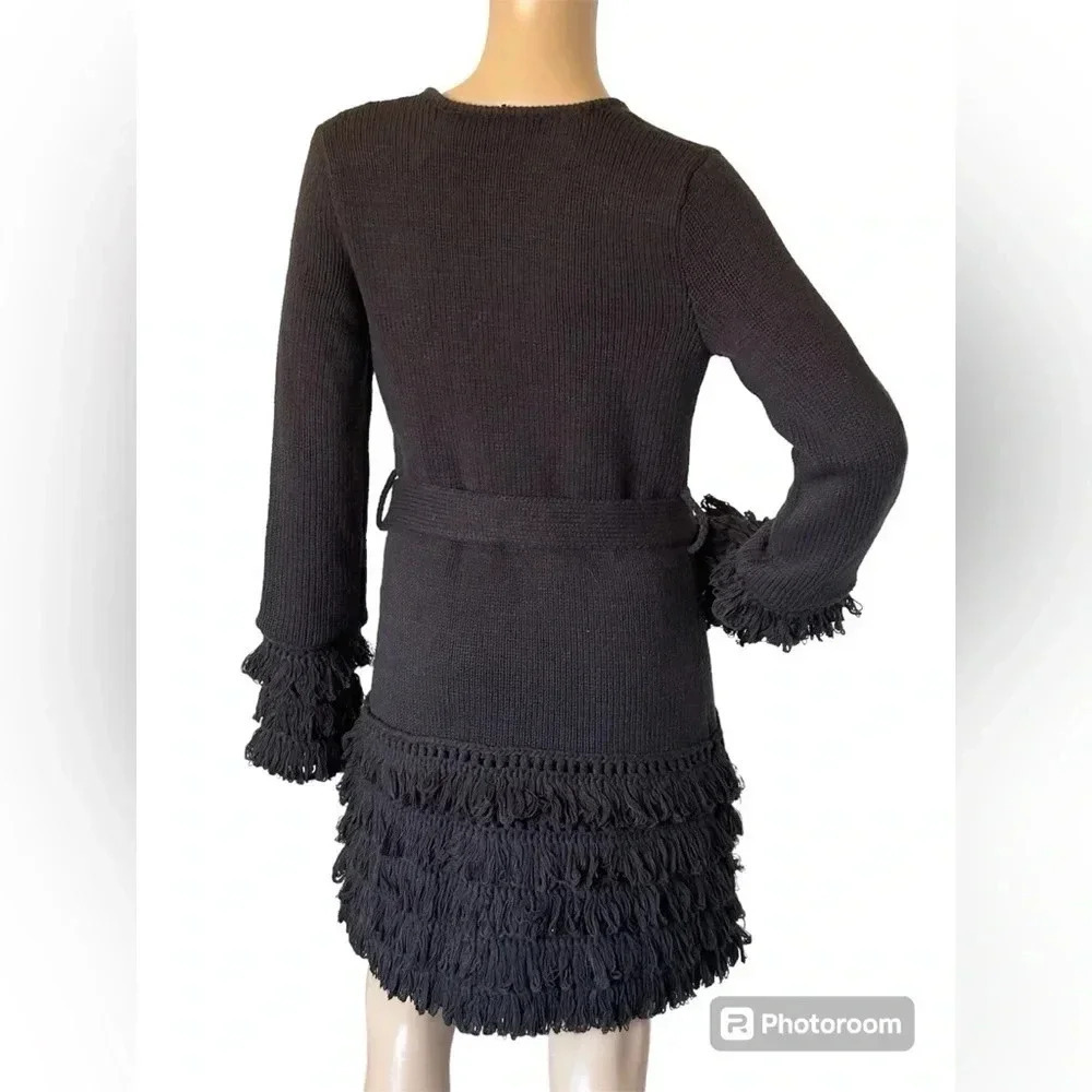 Laundry By Shelli Segal Full Zip  Crochet Sweater W/Sash Boho Shag Women Sz S - Picture 3 of 11